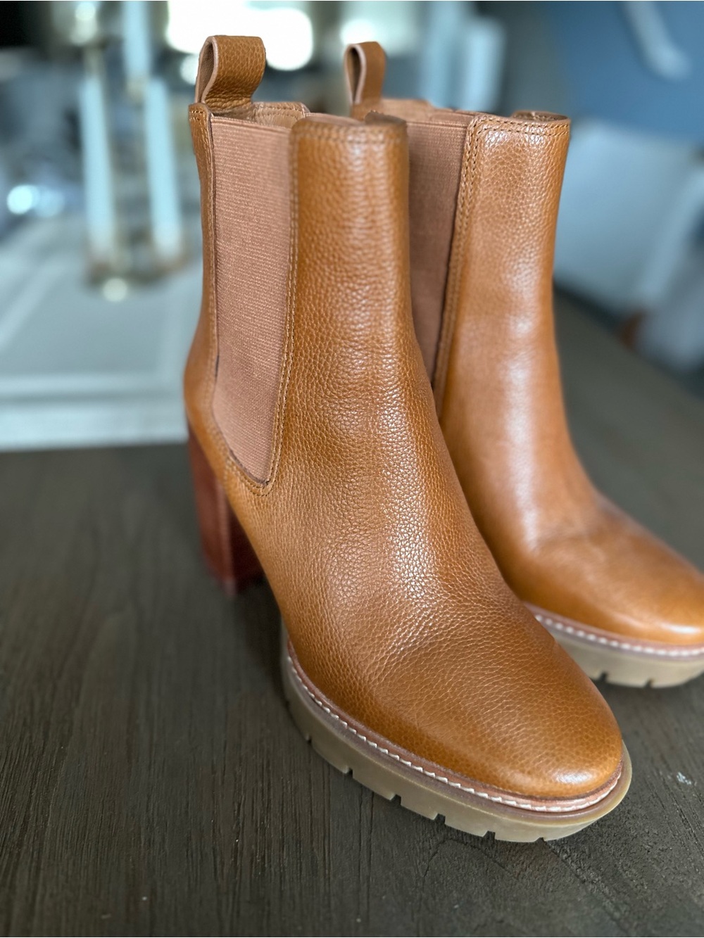 Tory Burch Chestnut Leather Chelsea Block-Heel Boots